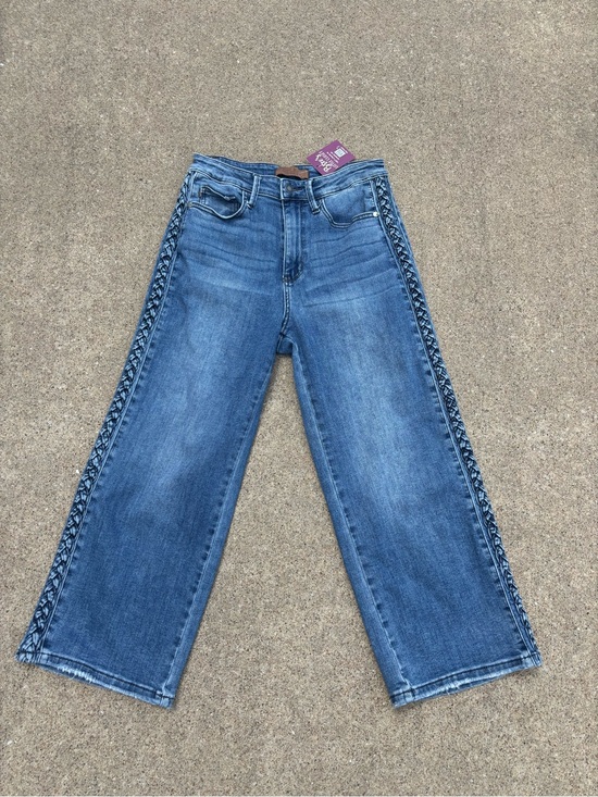 Judy Blue Denim - Judy Blue Medium Wash Wide-Leg Jeans with Braided Side Detail